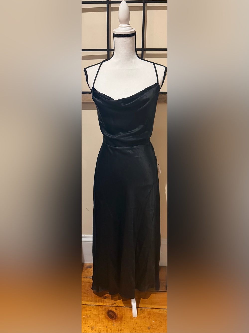 Whimsy + Row Black Satin Cowl Neck Dress